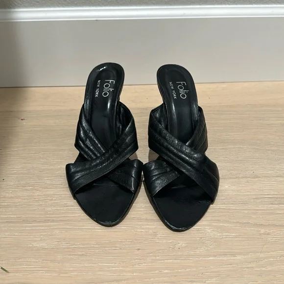Folio New York Sandals Folio New York | Leather Open Toe Cross Over Slides | Black  main image 3